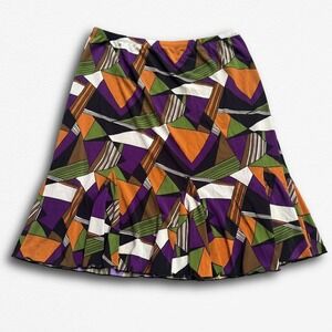 Briggs New York Geometric Abstract Print Flared Skirt Purple Orange Green Med